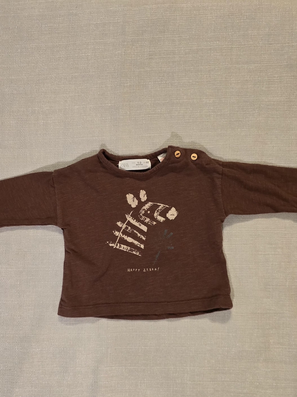 Zara Baby Zebra Long Sleeve Shirt Brown 1-3 Months 62 cm